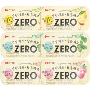 롯데 제로 피치민트 + 레몬민트 + 페퍼민트 캔디 세트, 6개, 28g