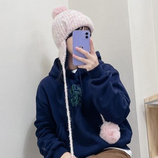 캡조아 귀여운 울 니트 방울 스트랩 비니 귀달이 겨울 방한 모자