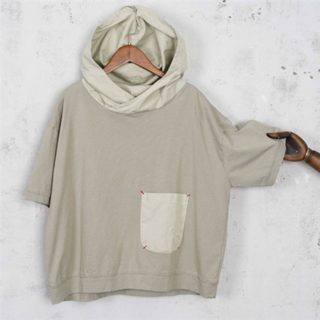 벅시루 매치 사방스티치 포켓 후드티 젊줌마 여름 나들이 여성 코튼 워싱 반팔티셔츠