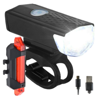 사각마켓 안전제일 고휘도 충전형 자전거 전조등 + 후미등 세트, 1개, 화이트+레드