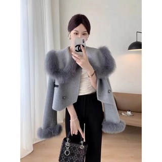 리얼 폭스 퍼 숏 코트 자켓