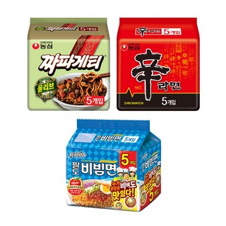 짜파게티(5입)+팔도비빔면(5입)+신라면(5입), 1세트