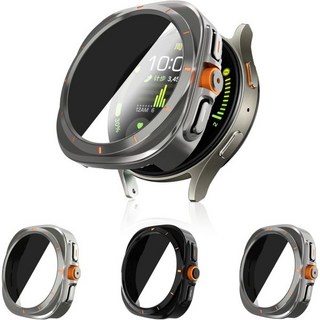 3개 삼성 호환 갤럭시 워치 7 44mm 케이스와 개인정보 보호 화면 보호기.스크래치 방지 프레임 커버 주변의 풀 엣지 7에서 울트라 어페어런스로 변신, Galaxy Watch 6 40mm, Titanium Steel/Titanium Gold/B