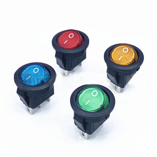 LED 원형 스위치 DC 12V / AC 220V 4색 시소 똑딱이 스위치 – 블루 (선택1: 12-24V) 둥근3핀 스위치