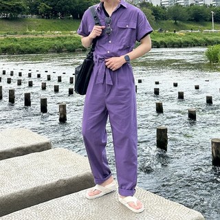 로웬 남자 리넨 반팔 점프 수트
