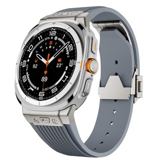 갤럭시워치 7ultra 호환 실리콘 밴드 스포츠 스트랩 티타늄 버클 47mm, 그레이/티타늄, 1개