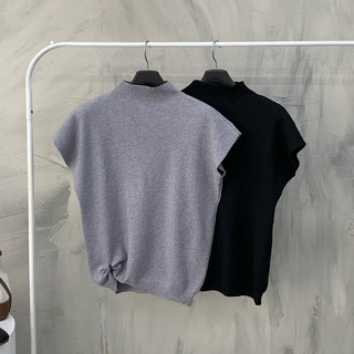 [행복여] 1+1 미오 드롭숄더 반 하이넥 기본 반팔 니트