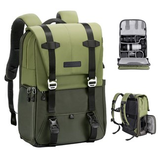 K&F CONCEPT 대용량 방수 카메라 백팩 20L, 그린-1, 1개