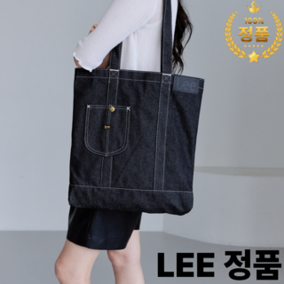 [매장정품] LEE 리 데님 남녀공용 빈티지 블랙로고 에코백 당일발송 QWXGX507