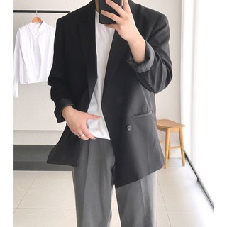 코튼 미니멀 루즈핏 더블 대디자켓 (2color)