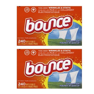 바운스 섬유유연제 드라이어 시트 240개입 2팩 아웃도어 프레쉬 Bounce Fabric Softener and Dryer Sheets, 2개