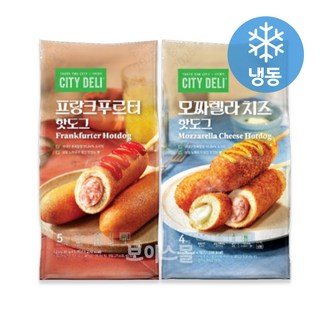 삼립냉동 시티델리 핫도그 2종 세트 9개입 (프랑크푸르터5 + 모짜렐라치즈4) 냉동핫도그 냉동간식 피시방 피씨방, 1세트, 785g