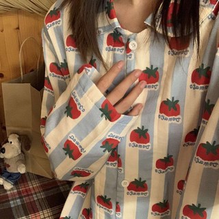 여성 순면 긴팔 파자마 홈웨어 토마토캐릭터 세트잠옷