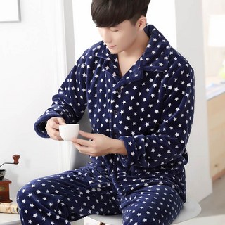 Makone 남자수면잠옷세트 남성용 잠옷 남성겨울 두꺼운 플란넬 긴팔 루즈핏 빅사이즈 젊은느낌 산호벨벳 남성가을 겨울타입