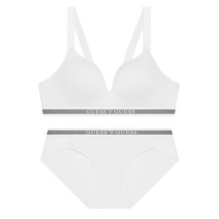 게스 언더웨어 에어로쿨 로고 아웃밴드 아이보리 노와이어 브라 팬티 세트