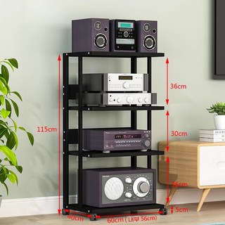 오디오 수납장 이동식 앰프 철제 랙 홈시어터 선반 CD 캐비닛 콘솔 다이 거치대, 블랙 4단