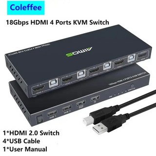 KVM 스위치 HDMI 4 포트 박스 AIMOS HDMI 2.0 KVM 스위처 지지대 무선 키보드 마우스 연결 허브 포함 4K 60Hz, 한개옵션2