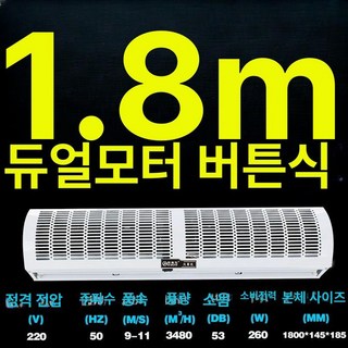 업소용 에어 커튼 매장 날벌레차단 먼지차단 자동문, 1.8미터 이중모터 버튼 자연풍
