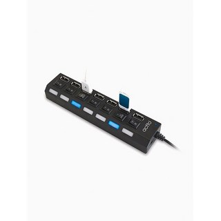 USB2.0 7포트 개별전원 허브 개별스위치 유전원 충전+데이터+외장하드사용 어댑터 제공, 블랙, 1개