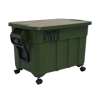 캠핑바이브스 멀티카고박스 75L 풀세트 구성 캠핑박스 토트박스, 75 올리브그린, 1개, 1단, 화이트스티커, 다크브라운 우드