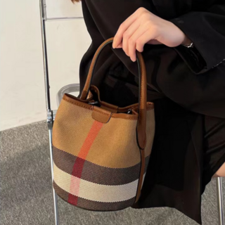 swygsqql 체크대용량 가죽 숄더백 버킷백