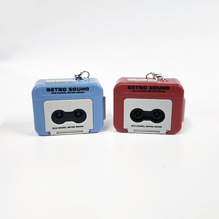 레트로 카세트 키링 음성 녹음 기능 테이프 키홀더 레코더 뮤직 플레이어, 레드+블루, 1개