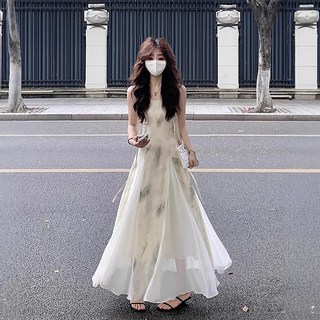 AOKADA 여성 뷔스티에 타이다이 여름 레이어드 원피스 휴양지 맥시