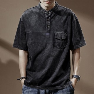 AOKADA 카고 반팔 티셔츠 남자 워싱면 라운드 오버핏 여름 면티 반팔티