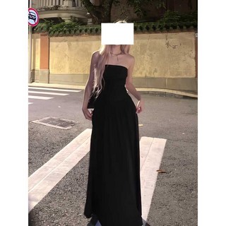 스트링 플래어 롱원피스 튜브탑 블랙 슬림핏 스트랩