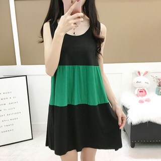 유니픽여성 여름 민소매 배색 원피스 심플한 캐주얼 홈웨어wd