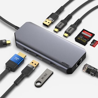 아트뮤 USB C타입 10in1 PD100W 고속충전 4K60Hz Gen2 10Gbps 닌텐도독 DEX지원 멀티허브 MH420, 메탈그레이 MH420, 1개