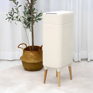 스마트 자동센서 휴지통 20L 아이보리 화이트 양문형 노터치 원목 다리 탈부착형 감성 모던 인테리어 쓰레기통 자취 원룸 신혼 추천
