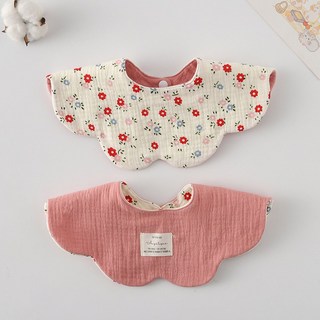 양면 사용 아기 턱받이 웨이브 레이스 부드러운 면 트리밍 타액수건, Tricolor flower, 1개