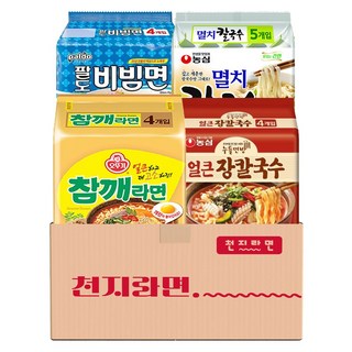 [천지라면] 칼깨비세트 인기봉지라면 농심 오뚜기 팔도 4종 (참깨라면4 비빔면4 얼큰장칼국수4 멸치칼국수5), 1세트