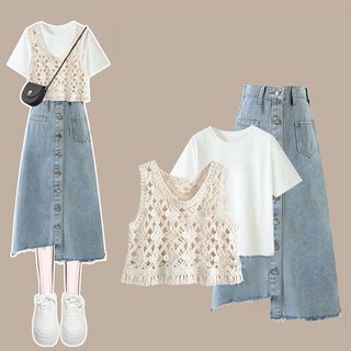 여성3종세트 / 여름 조끼 + 반팔티 + 데님 스커트 / 롱스커트 / 반팔 블라우스 / SGT2507 69