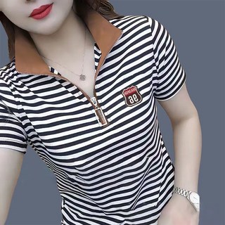 ROYALBELLE 여성 스탠드카라 하프집업 반팔티 루즈핏 세련된 캐주얼 기본핏 티셔츠 D0031009