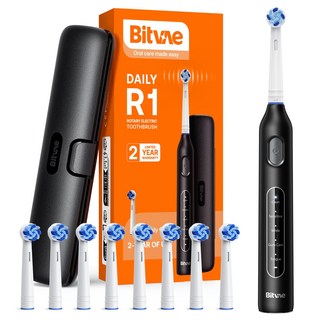 비트베이 R1 회전형 전동칫솔 진동칫솔 칫솔모8개 Bitvae Amazon베스트, 1개, 블랙