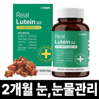 펫생각 리얼 루테인 강아지 눈 영양제 눈물 자국 보조제 백내장 녹내장 눈노화 예방 시력저하 120g, 1개, 눈물개선/눈건강, 60정