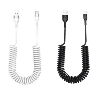 1+1 코일 스프링케이블 USB 충전선 차량 고속충전케이블 1.5M, 화이트+화이트(애플8핀), 1세트