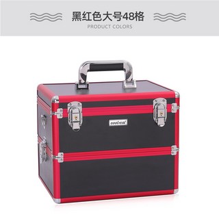 전문가용 네일 보관함 출장 알루미늄 20인치 서랍 캐리어 아티스트 대용량 수납케이스, 블랙 레드 라지 48칸