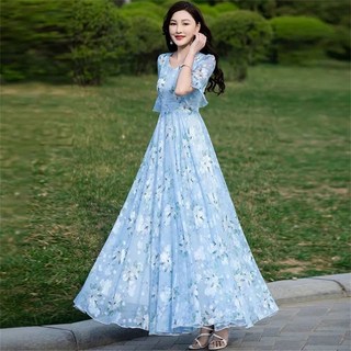 besteffie 여성 여름 플로랄 드레스 V넥 반팔 쉬폰 원피스 우아한 디자인 K39