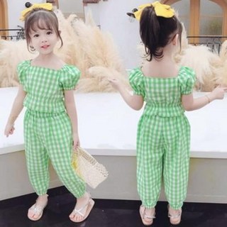 레드호호 여아상하복세트 체크무늬블라우스 냉장고바지 모기방지 키즈상하복 여름세트복 여행룩