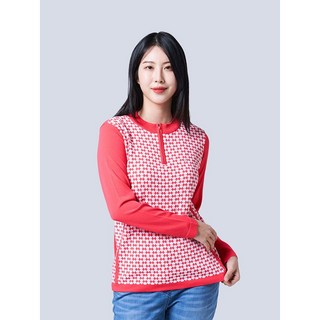 크로커다일레이디 코랄핑크 기하학 패턴 반집업 니트 CLBSSW201