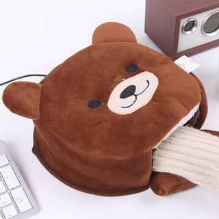곰돌이 온열 마우스 패드 커버 USB 온열 핸드워머 손목패드 보호 게이밍 핫팩 손난로 사무실 발열 수족냉증 쿠션, 브라운, 1개