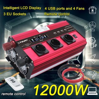 EU LCD 대용량 전력 인버터 12000W 12V 220V 3 소켓 Ac 컨버터, 12V 220V 50Hz EU, 러시아, 1개