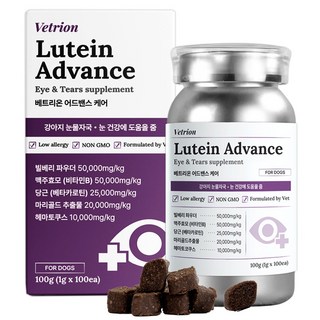 베트리온 루테인 어드밴스 강아지 눈 눈물 영양제 눈물자국 노령견 백내장 예방, 1개, 눈물개선/눈건강, 100정