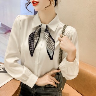 AOKADA 여자 기질 샤틴블라우스 패션 오피스룩 고급 정장 타이블라우스