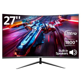 27인치 게이밍 모니터 1K FHD 100Hz 1800R 커브드 사무용 모니터 스피커 내장, 1920*1080 100HZ, 70cm
