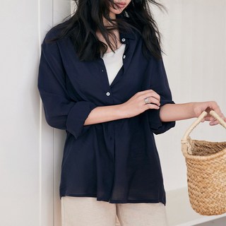 스토리원 여성 하늘하늘한 린넨 오버핏 베이직 셔츠 WM-SSWT009