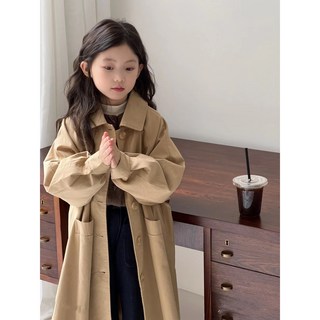 CA2852 여아 키즈 주니어 봄 가을 고퀄 면혼방 카라넥 롱기장 트렌치 프렌치 집업 자켓 재킷 바람막이 윈드브레이커 아우터 코트 점퍼 잠바 데일리 아동복